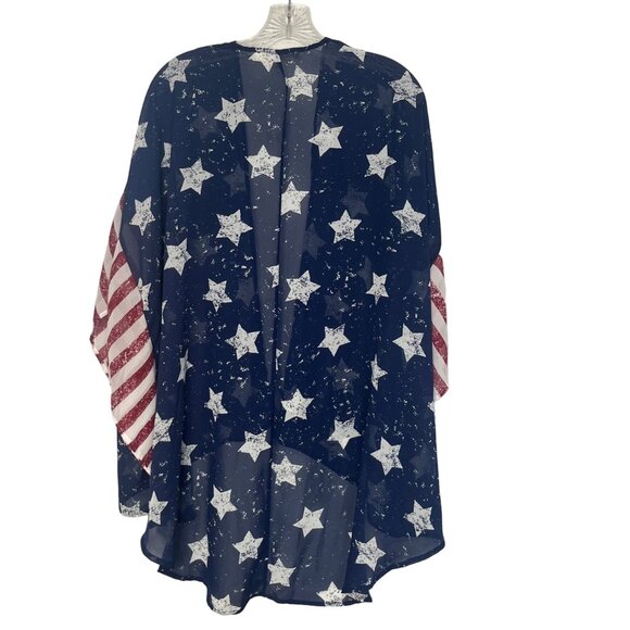 Wallflower Womens Star & Stripes Kimono Cardigan Patriotic Blue Size Medium - Picture 2 of 7